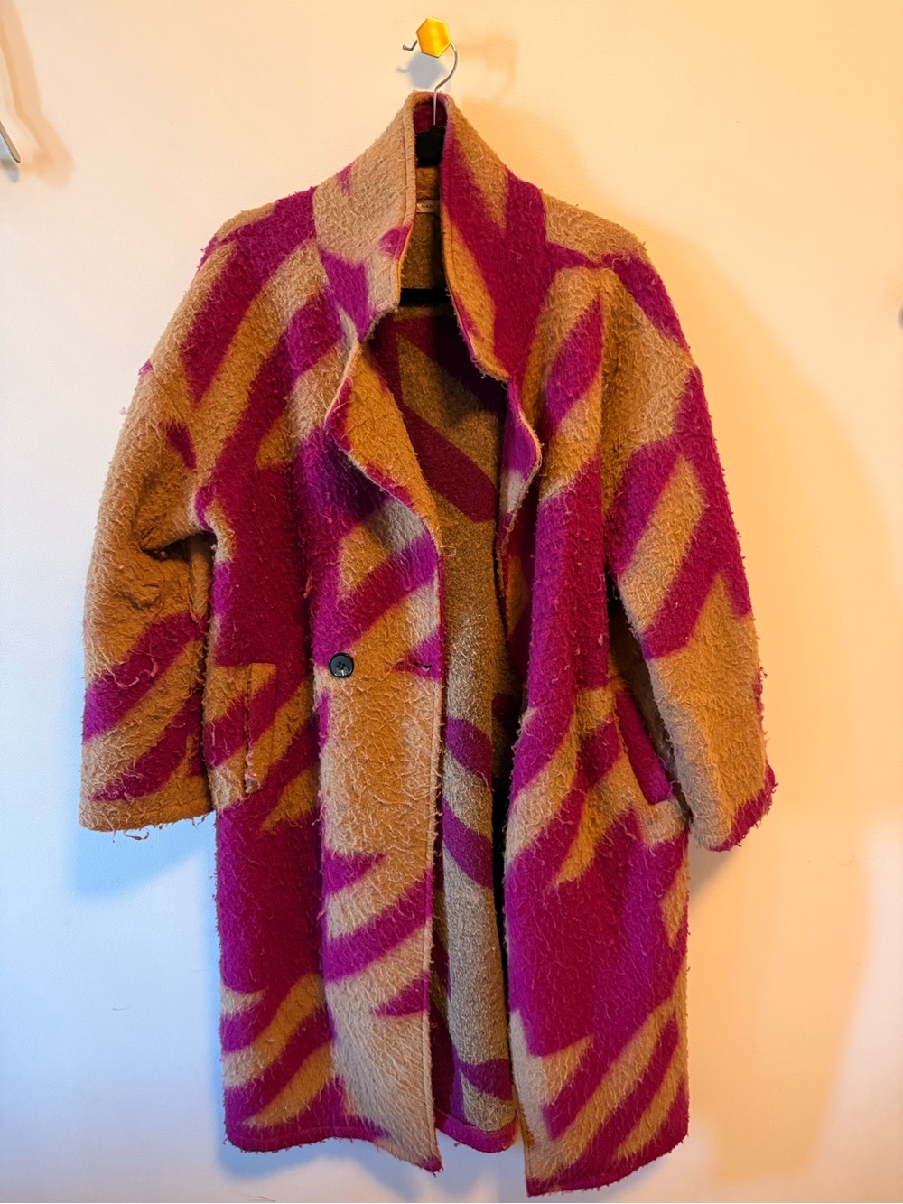Oversized Patterned Coat in Magenta and Tan